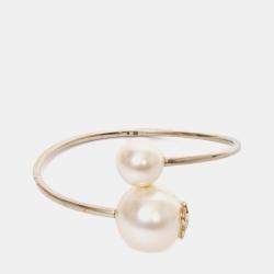 Pre Owned Chanel 2014 Gold Toned Faux Pearl CC Cuff