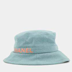 Pre Owned Chanel Hat Logo Size M Aqua Green Denim