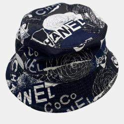 Pre Owned Chanel Camellia Bucket Hat Size M Black/White Cotton 100%