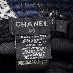 Pre Owned Chanel Camellia Bucket Hat Size M Black/White Cotton 100%
