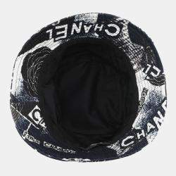 Pre Owned Chanel Camellia Bucket Hat Size M Black/White Cotton 100%