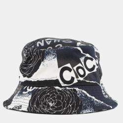 Pre Owned Chanel Camellia Bucket Hat Size M Black/White Cotton 100%