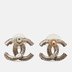 Pre Owned Chanel CC Faux Pearl Resin Silver Tone Stud Earrings