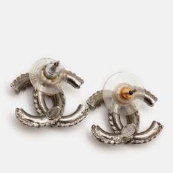 Pre Owned Chanel CC Faux Pearl Resin Silver Tone Stud Earrings