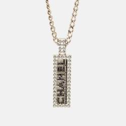 مملوكة مسبقًا Chanel Logo Crystal Silver Tone Pendant Necklace