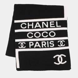 Pre Owned Chanel Cc Logo Large Scarf Black/White/Pink  