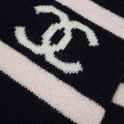 Pre Owned Chanel Cc Logo Large Scarf Black/White/Pink  