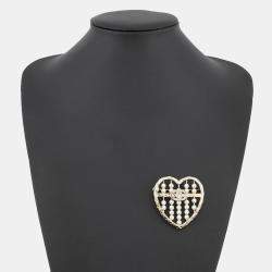 Pre Owned Chanel Heart Brooch Gold Gold Plated Faux Pearl Rhinestone