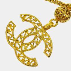 Pre Owned قلادة شانيل CC سلسلة ذهبية