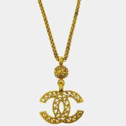 Pre Owned قلادة شانيل CC سلسلة ذهبية