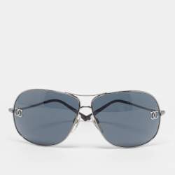 Pre Owned Chanel Black/Silver CC 4132 Aviator Sunglasses