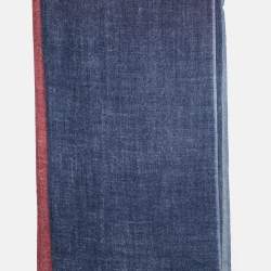 Pre Owned Chanel Navy Blue/Pink CC Embroidered Cashmere Scarf