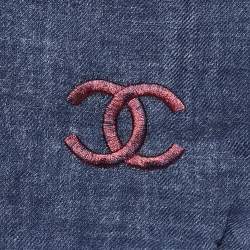 Pre Owned Chanel Navy Blue/Pink CC Embroidered Cashmere Scarf