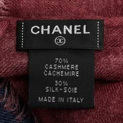 Pre Owned Chanel Navy Blue/Pink CC Embroidered Cashmere Scarf