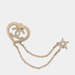 Pre Owned Chanel Rhinestone Heart Star Brooch Metal Rhinestone Faux Pearl