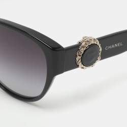 Pre Owned نظارة شمسية شانيل 5192 بوتون مجموعة متدرجة سوداء أسيتات