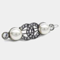 Pre Owned Chanel Silver Faux Pearl Hairpin