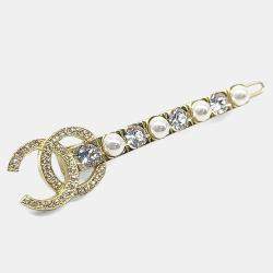 Pre Owned Chanel Gold Tone Faux Pearl hairpin