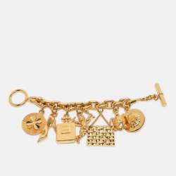 Pre Owned Chanel Gold Tone Hardware 7 Iconic Charm Bracelet