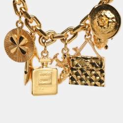 Pre Owned Chanel Gold Tone Hardware 7 Iconic Charm Bracelet
