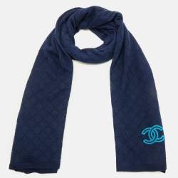 Pre Owned Chanel Navy Blue Cashmere & Silk Knit Scarf