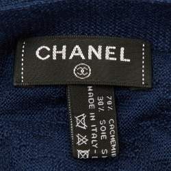 Pre Owned Chanel Navy Blue Cashmere & Silk Knit Scarf