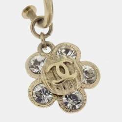 Pre Owned أقراط شانيل متدلي ة زهرة مرصعة بالأحجار الراين ذهبي