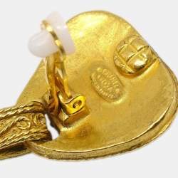 Pre Owned أقراط شانيل شرابات متدلية كليب-أون لون ذهبي