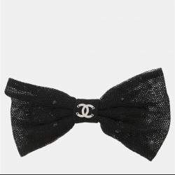 Pre Owned Chanel Barrette Cc Logo Black Cotton Metal