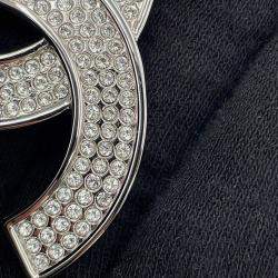 مملوكة مسبقًا Chanel Cc Logo Rhinestone Brooch Silver/Transparent Metal Rhinestone