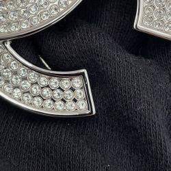 مملوكة مسبقًا Chanel Cc Logo Rhinestone Brooch Silver/Transparent Metal Rhinestone