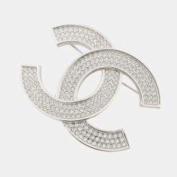 مملوكة مسبقًا Chanel Cc Logo Rhinestone Brooch Silver/Transparent Metal Rhinestone