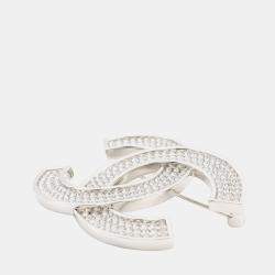 مملوكة مسبقًا Chanel Cc Logo Rhinestone Brooch Silver/Transparent Metal Rhinestone