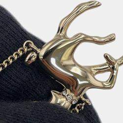 Pre Owned Chanel Cc Logo Bambi Motif Long Necklace Gold Plated Rhinestone Faux Pearl