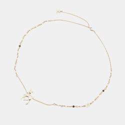 Pre Owned Chanel Cc Logo Bambi Motif Long Necklace Gold Plated Rhinestone Faux Pearl