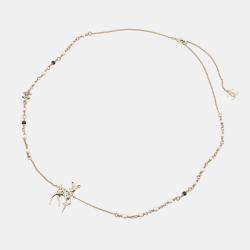 Pre Owned Chanel Cc Logo Bambi Motif Long Necklace Gold Plated Rhinestone Faux Pearl