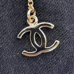 Pre Owned Chanel Cc Logo Bambi Motif Long Necklace Gold Plated Rhinestone Faux Pearl