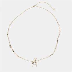 Pre Owned Chanel Cc Logo Bambi Motif Long Necklace Gold Plated Rhinestone Faux Pearl