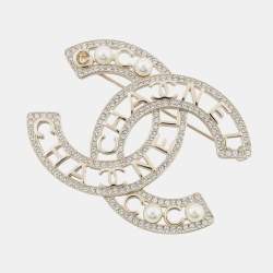 Pre Owned Chanel Cc Logo Brooch Metal Rhinestone Faux Pearl