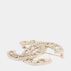 Pre Owned Chanel Cc Logo Brooch Metal Rhinestone Faux Pearl