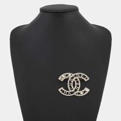 Pre Owned Chanel Cc Logo Brooch Metal Rhinestone Faux Pearl