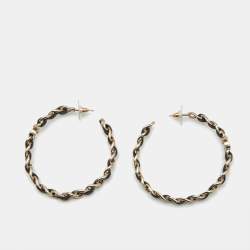 Pre Owned Chanel CC Leather Gold Tone Earrings