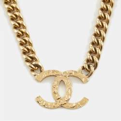 Pre Owned Chanel CC Curb Gold Tone Chain Choker Necklace