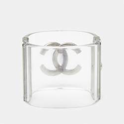 Pre Owned Chanel CC Crystals Resin Silver Tone Bracelet