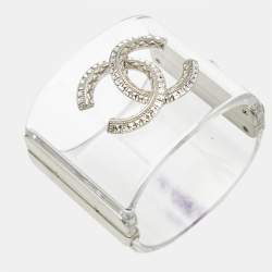 Pre Owned Chanel CC Crystals Resin Silver Tone Bracelet
