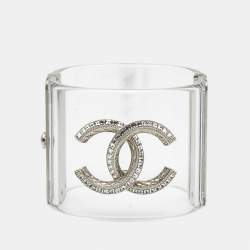 Pre Owned Chanel CC Crystals Resin Silver Tone Bracelet