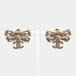 Pre Owned Chanel Metal ribbon logo earrings