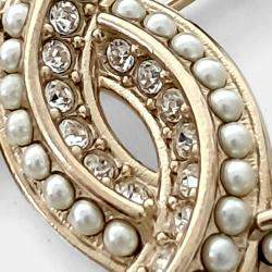 Pre Owned Chanel CC Logo Crystals Pearl Gold Brooch