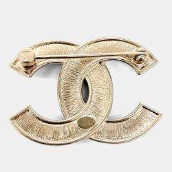 Pre Owned Chanel CC Logo Crystals Pearl Gold Brooch