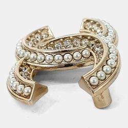 Pre Owned Chanel CC Logo Crystals Pearl Gold Brooch